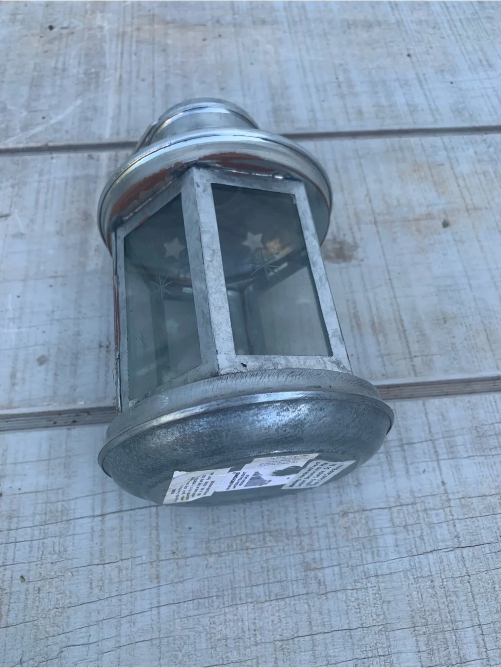 Vintage Metal Lantern Holder For Tea Light Candle, Star Cutouts, 8